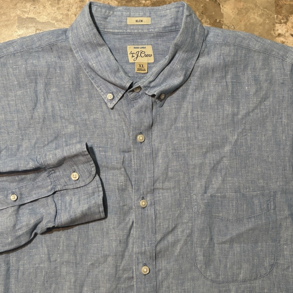 J Crew Shirt Mens XL Slim Fit Light Blue Irish Linen Long Sleeve Button Baird